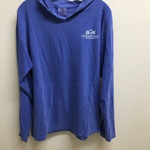 Chesapeake Collection LS Hooded Tee in Periwinkle w/ White Graphic Print, Size L